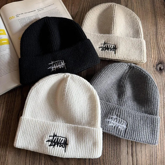 Embroidered Letter Knit Beanie – Unisex Winter Hat