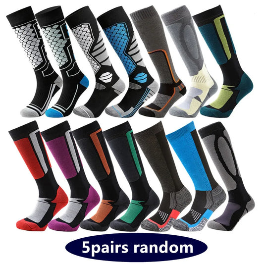 5-Pair Thermal Ski & Snowboard Socks – Knee High