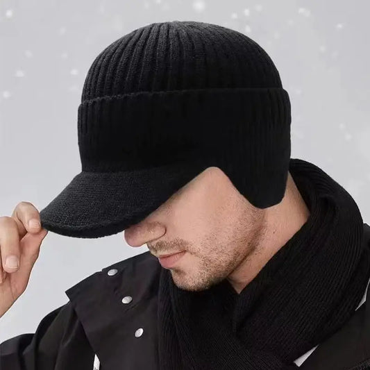 Men’s Fleece-Lined Winter Beanie with Brim & Ear Flaps